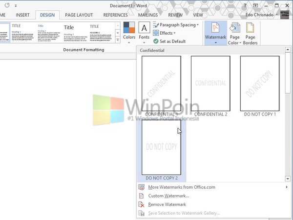 Cara Memberi Watermark Sebuah Dokumen Pada Word 2013