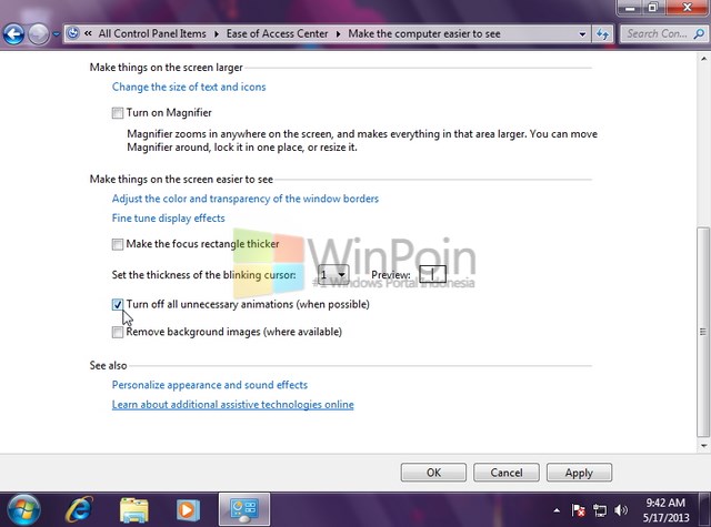 Cara Untuk Mematikan Semua Animasi yang Tidak Diperlukan di Windows 7