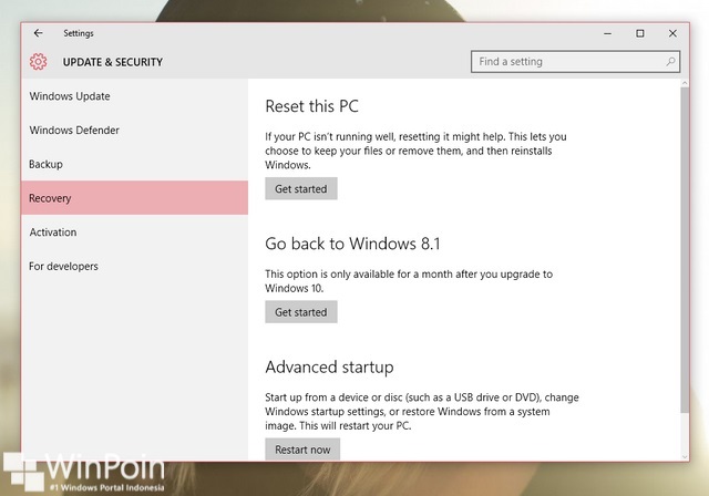 Cara Downgrade Windows 10 ke Windows 8.1