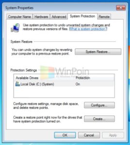 System Restore di Windows kamu aktif