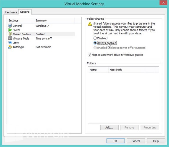 Cara Share Folder dari Windows 7 ke VMware Player