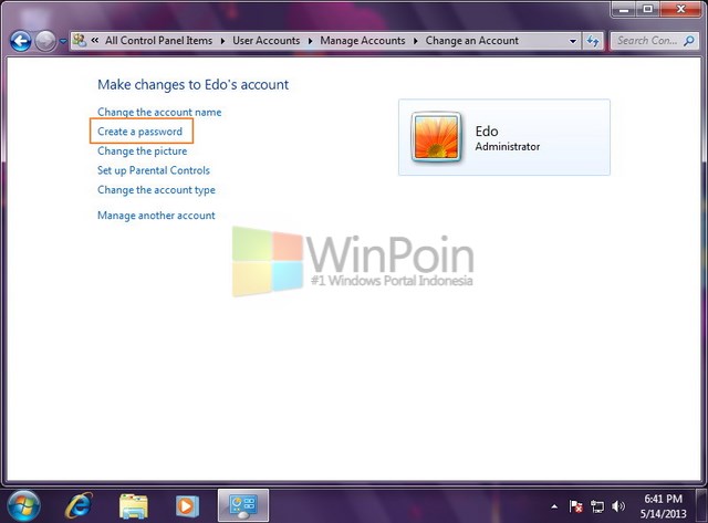 Cara Membuat Password Pada Komputer di Salah Satu Akun Windows 7