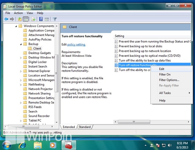 Cara Mengaktifkan atau Mematikan Restore Backup File di Windows 7