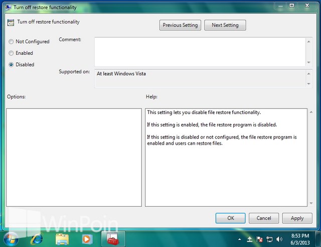 Cara Mengaktifkan atau Mematikan Restore Backup File di Windows 7