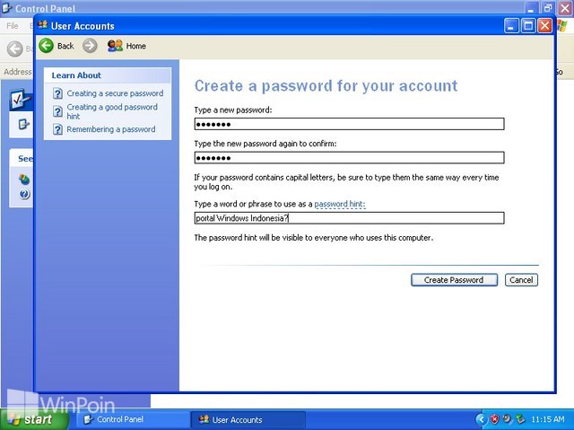 Cara Membuat Password Komputer Windows XP