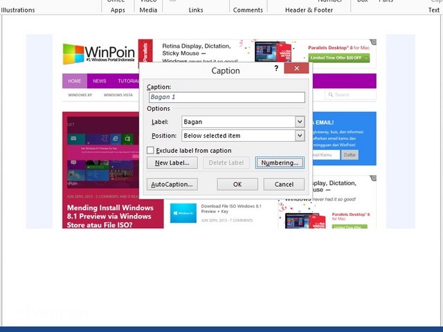 Cara Menambahkan Caption di Word 2013