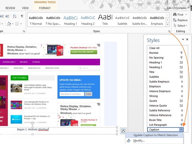 Cara Menambahkan Caption di Word 2013