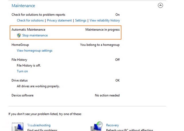 Cara Menjalankan atau Menghentikan Automatic Maintenance Secara Manual Windows 8