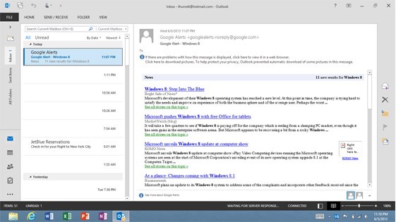 Windows RT 8.1 Bakal Dilengkapi Outlook 2013 Client