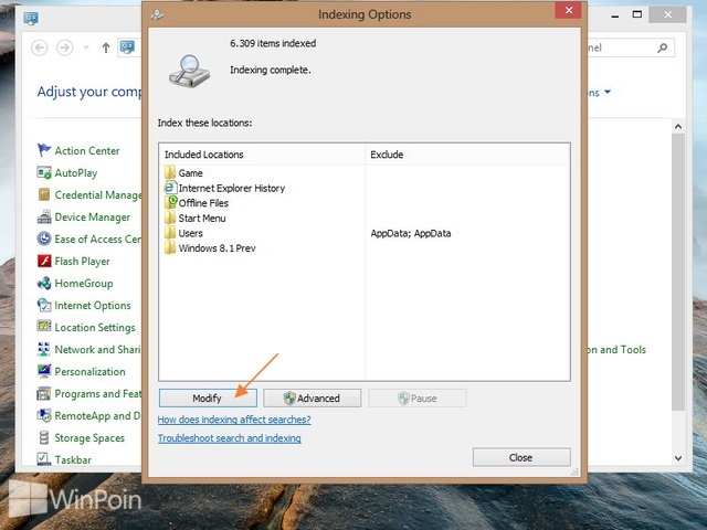 Cara Menambahkan atau Mengurangi Folder Index di Windows 8
