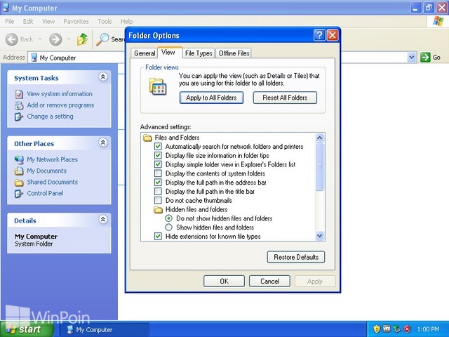Cara Menampilkan File Ekstensi di Windows Explorer pada Windows XP