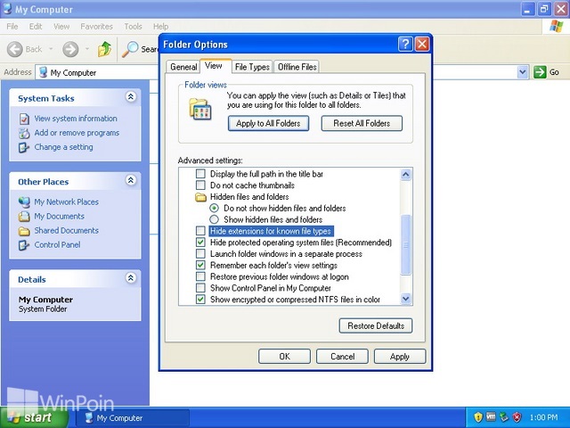 Cara Menampilkan File Ekstensi di Windows Explorer pada Windows XP