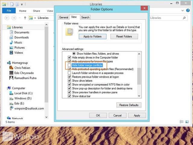 Cara Menyembunyikan atau Menampilkan Folder Merge Conflicts di Windows 8