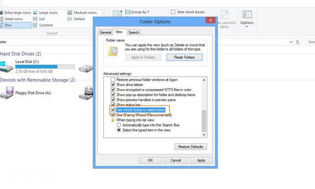 Cara Menghilangkan Check Box Select Item di Windows 8