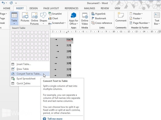 Cara Mengubah Text Menjadi Tabel dan Sebaliknya di Word 2013