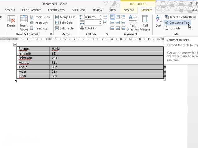 Cara Mengubah Text Menjadi Tabel dan Sebaliknya di Word 2013