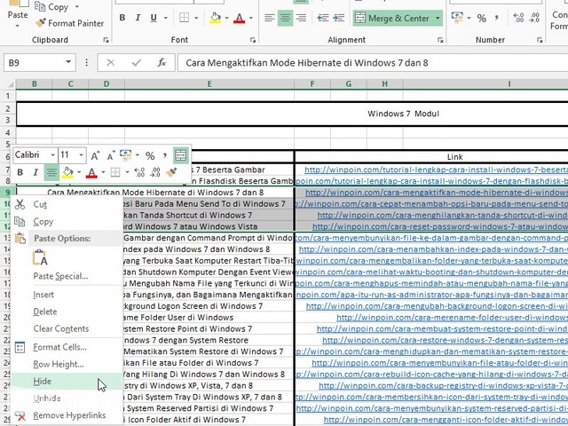 Cara Menyembunyikan Baris dan Kolom di Excel 2013