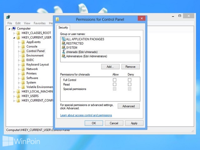 Cara Merubah Permissions Pada Registry Windows 8