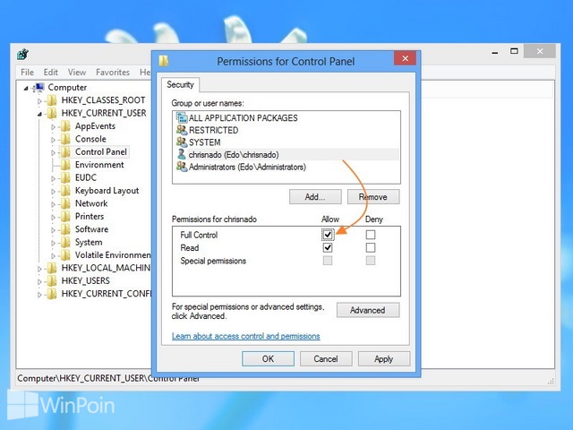 Cara Merubah Permissions Pada Registry Windows 8