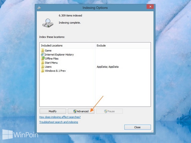 Cara Rebuild Index Option di Windows 8