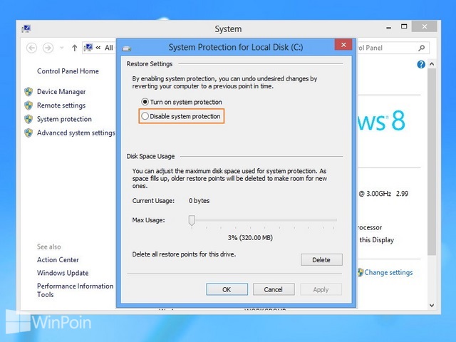 Cara Mengaktifkan dan Mematikan System Restore Windows 8