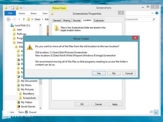 Cara Mengganti Default Penyimpanan Folder Screenshot Windows 8