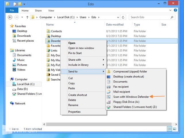 Cara Menambahkan "Scan with Windows Defender" di Send To Windows 8