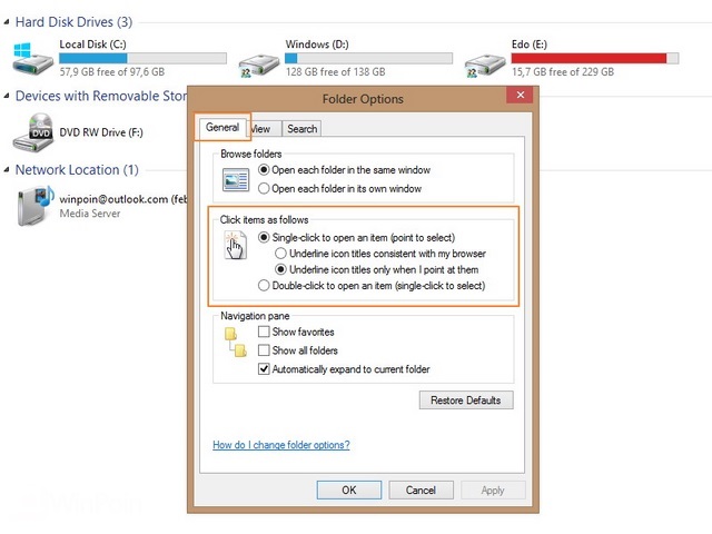 Cara Membuka File Dengan Single atau Double Klik di Windows 7 & 8