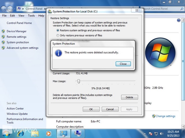 Cara Menghapus System Restore Point di Windows 7