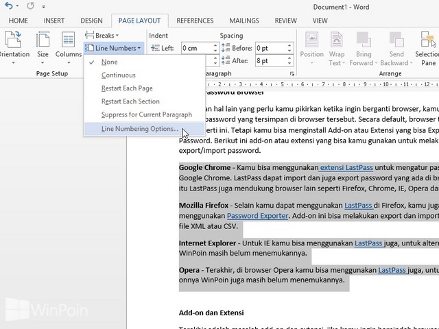 Cara Menambahkan Nomor Setiap Baris Margin di Word 2013