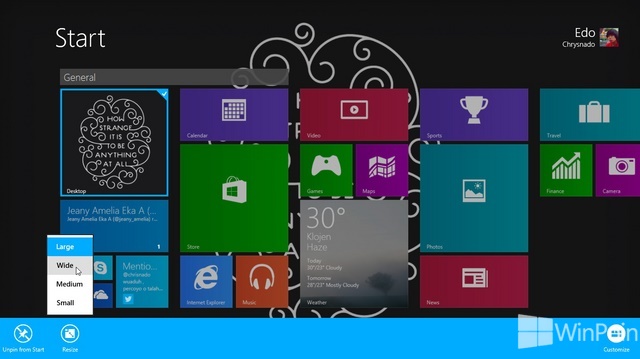 Cara Mengubah Ukuran Tile Aplikasi Start Screen di Windows 8.1