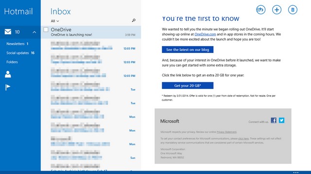 Cek Email Kamu, Mungkin Kamu Mendapatkan 20 GB dari OneDrive