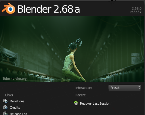 Blender 2.68a Welcome Dialog