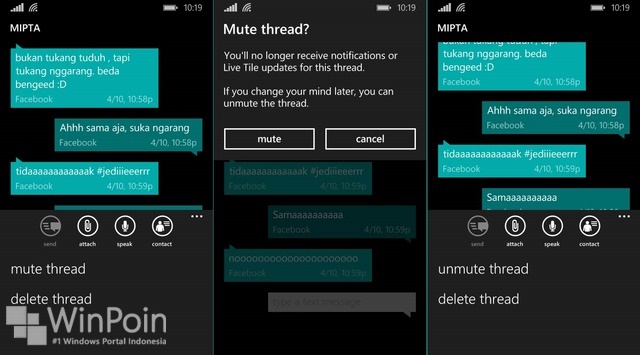 Cara Mute Thread Messaging di Windows Phone 8.1