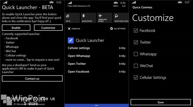 Quick Launcher: Tambahkan Banyak Menu Settings di Notification Center