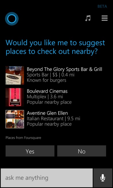 Wow..Cortana Sudah Terintegrasi dengan Foursquare, Mencari Tempat Jadi Lebih Mudah dan Akurat!