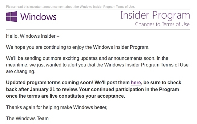 Term of Use Windows Insider Bakal Diubah 21 Januari 2015 Besok