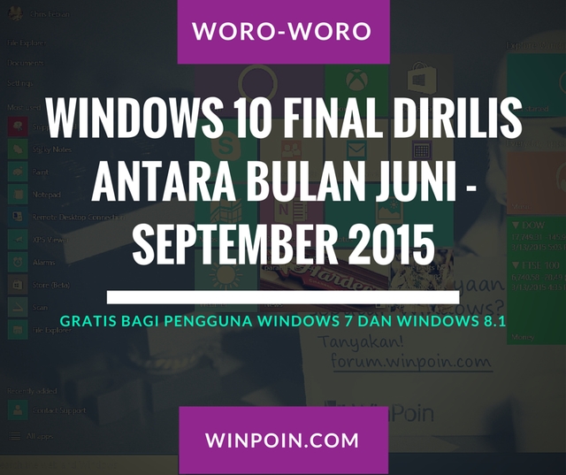 Windows 10 Final Dirilis Antara Juni - September 2015