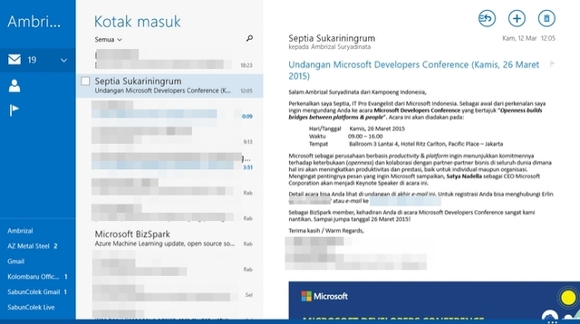 Cek Email Kamu -- Barangkali Ada Undangan Bertemu CEO Microsoft di Jakarta 26 Maret Besok