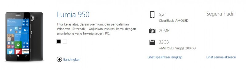 Lumia 950 Sudah Muncul di Halaman Official Lumia Indonesia