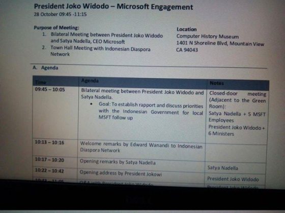 Rabu, 28 Oktober 2015 besok rencananya Presiden Jokowi bakal bertemu dengan CEO Microsoft Satya Nadella untuk penandatanganan kerja sama di bidang pendidikan.
