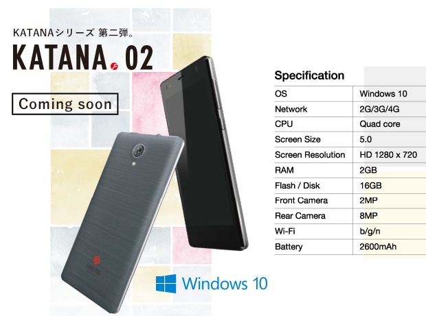 "Freetel Katana 01" Smartphone Windows 10 Mobile dari Jepang