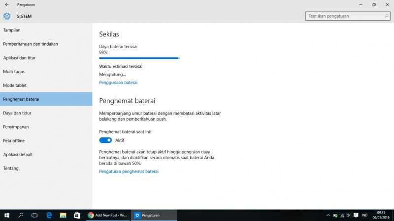 Tips Menghemat Baterai di Windows 10