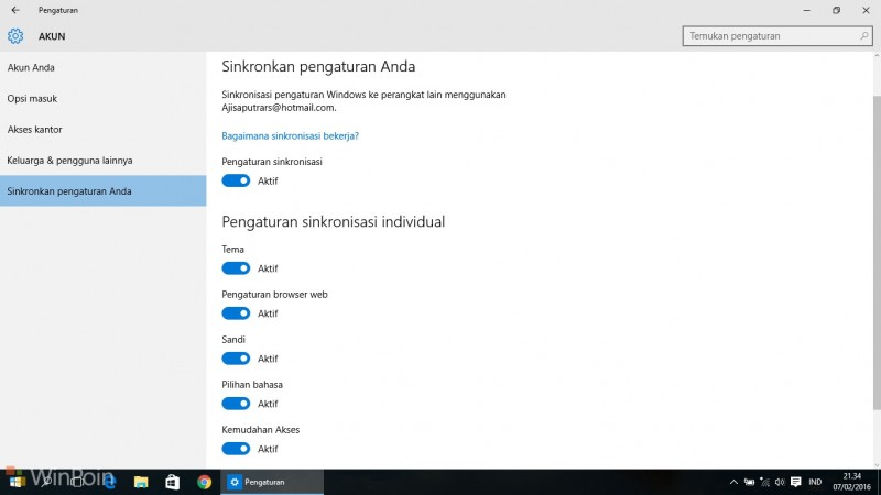 Menyelaraskan Pengaturan di Semua Perangkat Windows