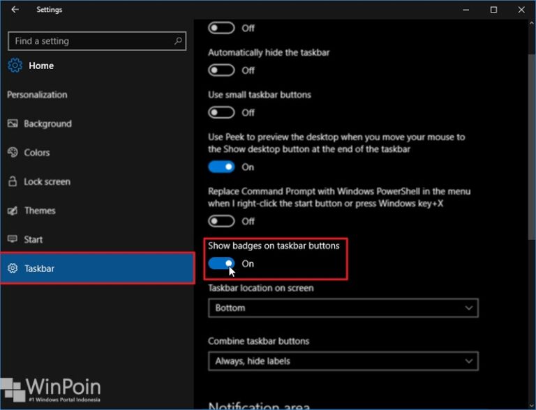 menampilkan atau menghilangkan badges UWP 1