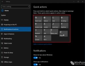mengatur posisi quick actions 1