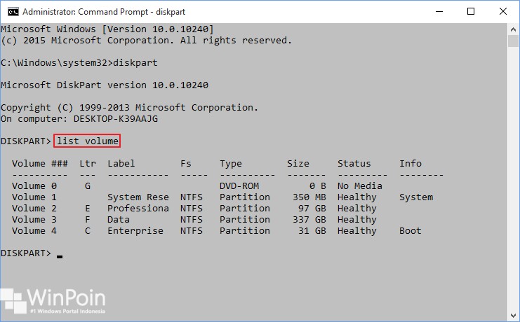 membuat partisi dengan diskpart di windows 10 (2)