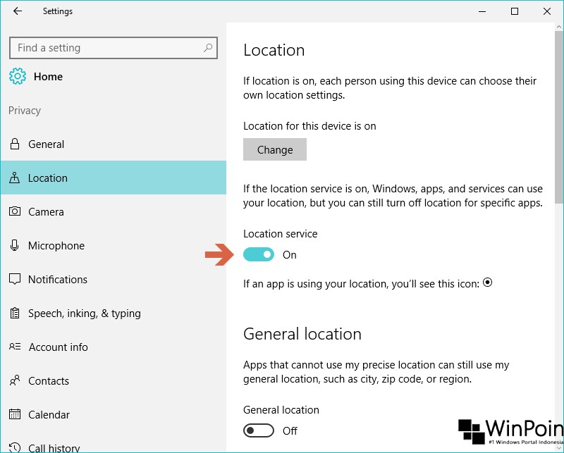 mengkonfigurasi fitur Location Service di windows 10 (3)