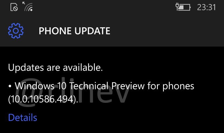 Windows 10 Mobile 10586.494 Update