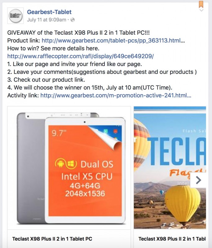 Ada Giveaway Tablet 2-in-1: Teclast X98 Plus II